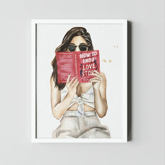 How to End a Love Story book art print | hair options