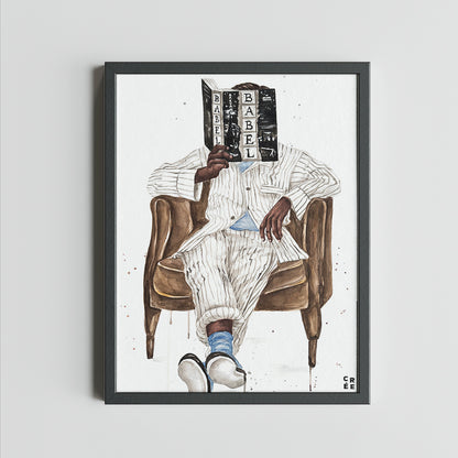 Babel by R.F. Kuang book art print | man reading book wall art | hair & skin options