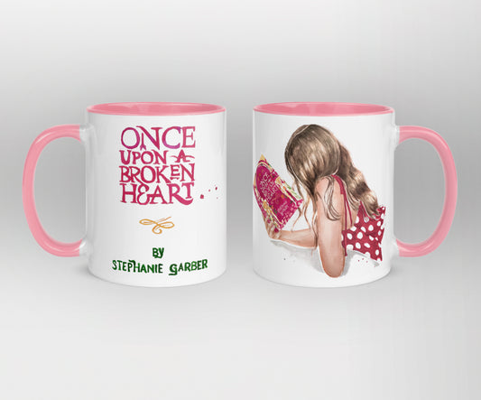 Once Upon a Broken Heart book ceramic mug (pink cover) | hair and skin options