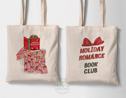 Holiday Romance book tote bag | hair and skin color